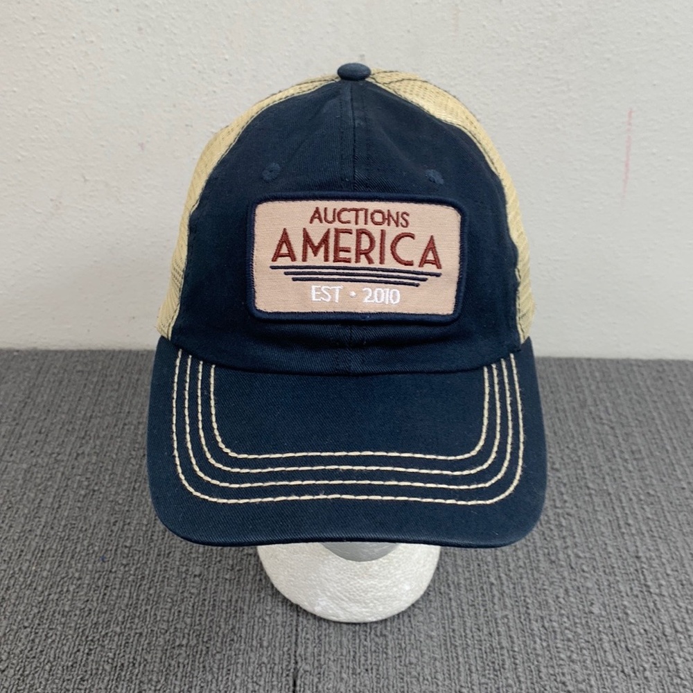 Auctions America Trucker Hat Mens Adjustable Navy Blue Tan Mesh Back Strapback